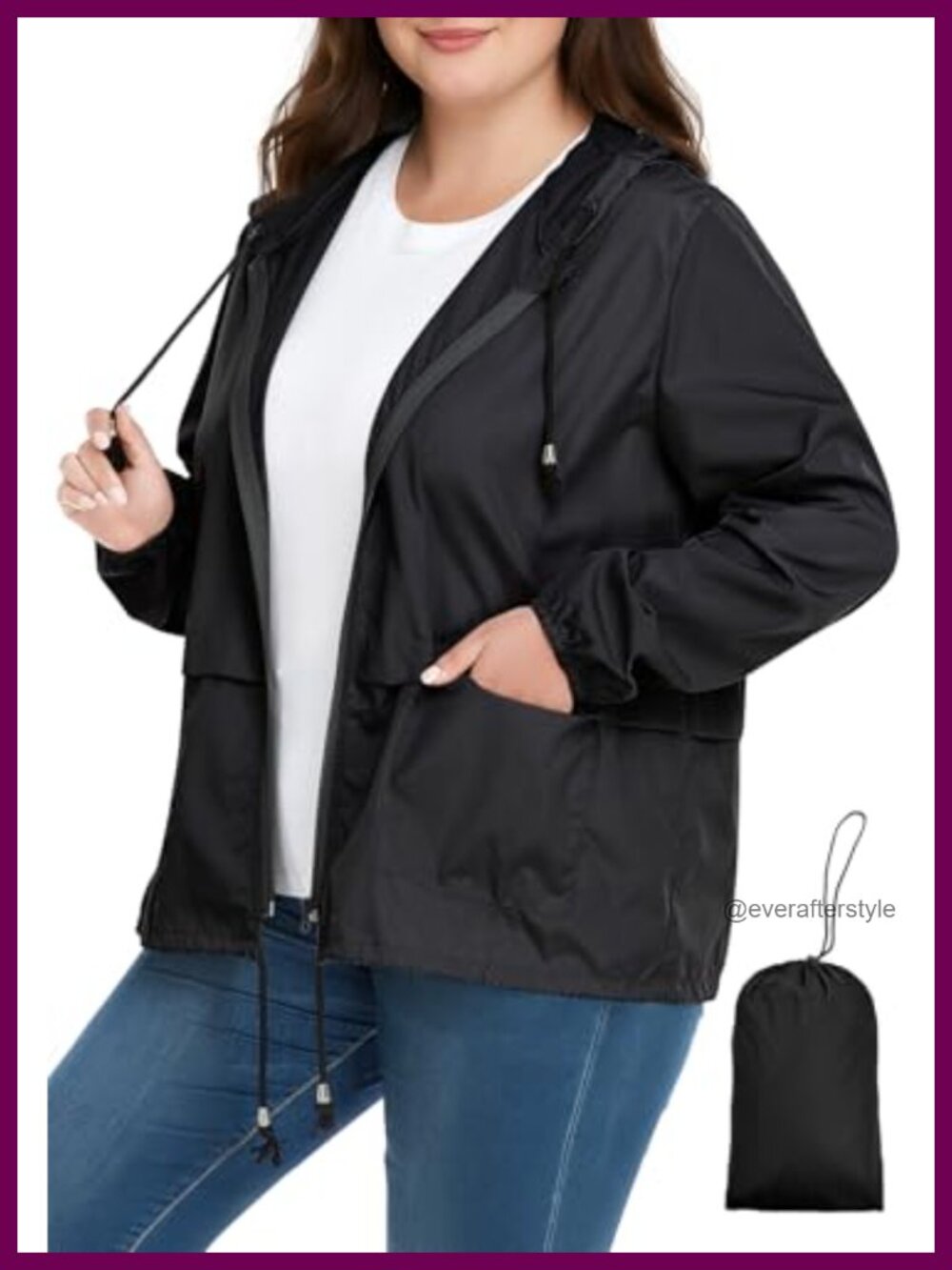 Plus Size Lightweight Packable Hooded Windbreaker